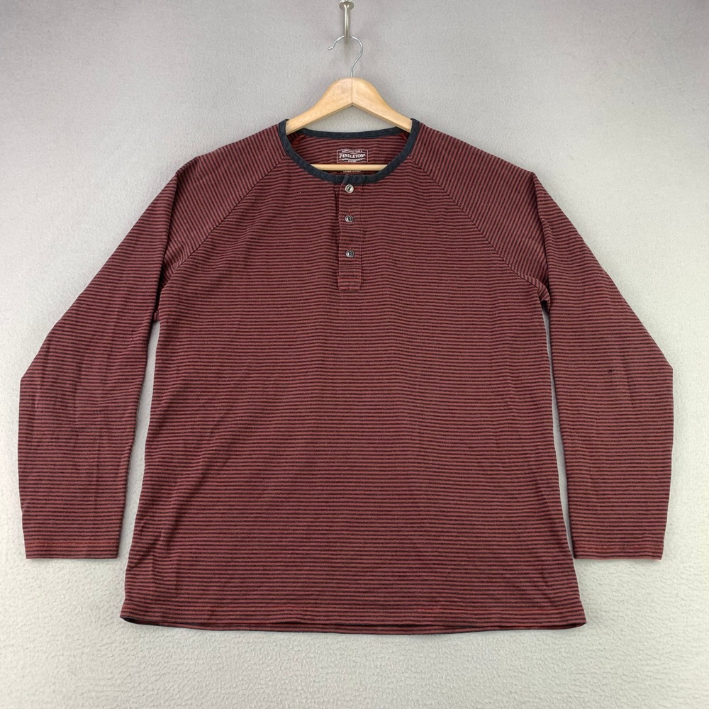 Pendleton Henley Shirt Mens Large Red Striped Casual Raglan Sleeve